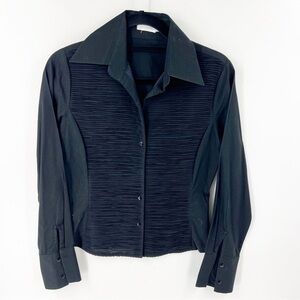 ✅ Naracamicie BLACK PLEATED FRONT LONG SLEEVE SHIRT SIZE MEDIUM